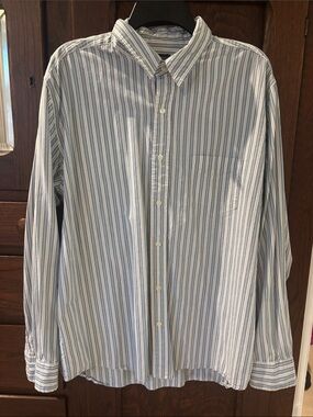 American Eagle Outfitters Light Blue & White Striped Button-Up Shirt